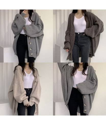 V-Neck Ribbed Oversized Button-Up Cardigan
