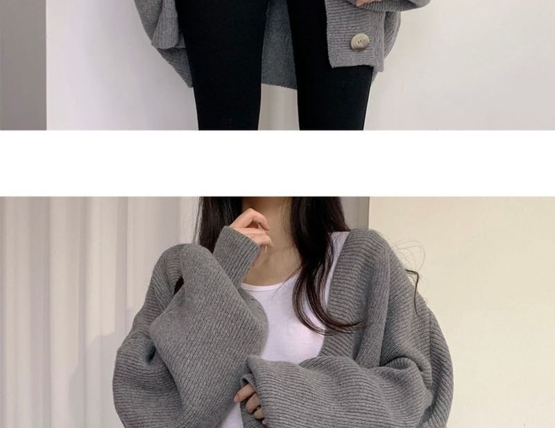 V-Neck Ribbed Oversized Button-Up Cardigan