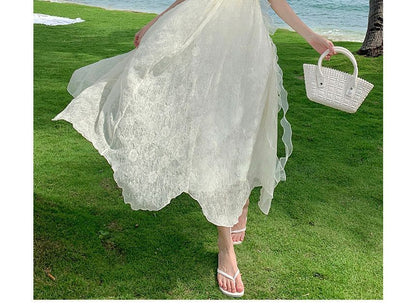Thin Strap Lace Midi A-Line Dress