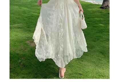 Thin Strap Lace Midi A-Line Dress