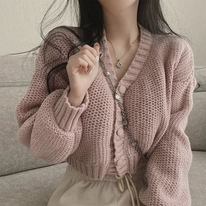 V-Neck Crop Button-Up Cardigan