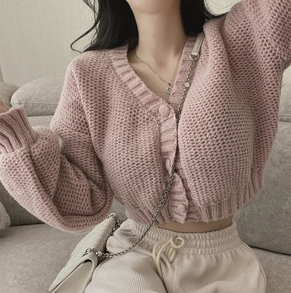 V-Neck Crop Button-Up Cardigan