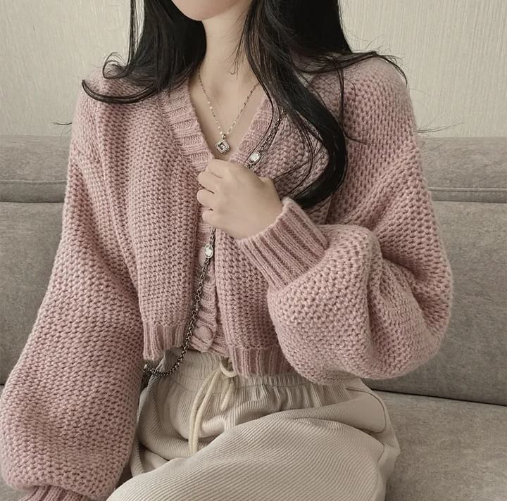 V-Neck Crop Button-Up Cardigan