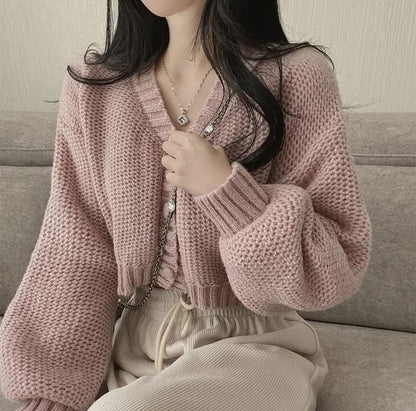 V-Neck Crop Button-Up Cardigan
