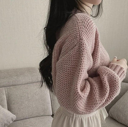 V-Neck Crop Button-Up Cardigan
