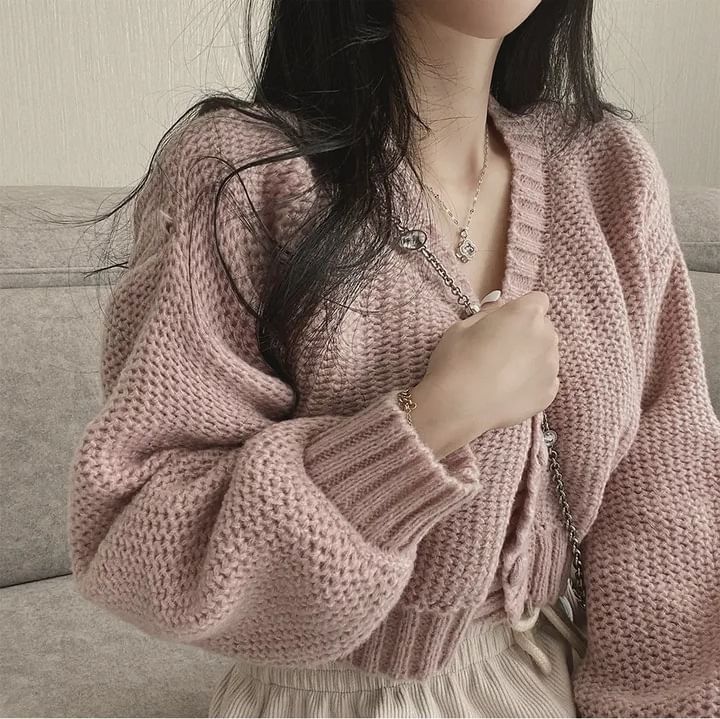 V-Neck Crop Button-Up Cardigan