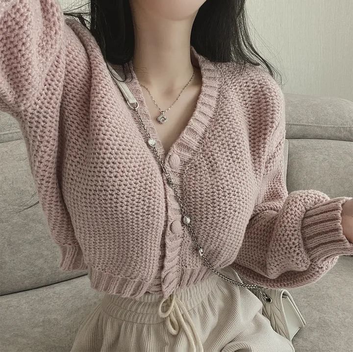 V-Neck Crop Button-Up Cardigan