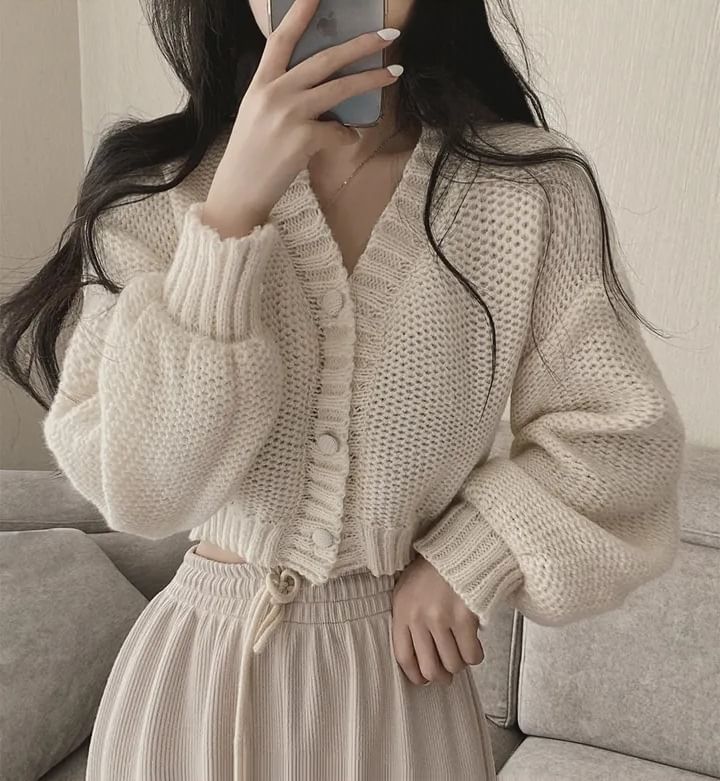 V-Neck Crop Button-Up Cardigan