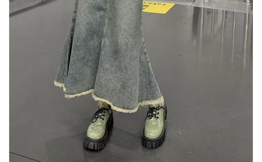Mermaid Denim Midi Skirt with Frayed Hem and Washed Finish