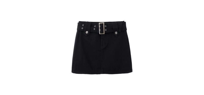 Belted Denim Mini Skirt with Waist Accent