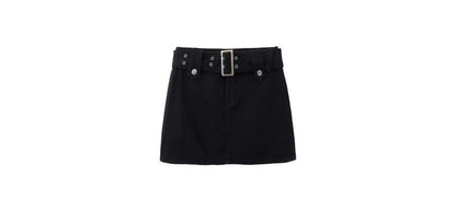 Belted Denim Mini Skirt with Waist Accent
