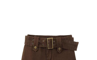 Belted Denim Mini Skirt with Waist Accent