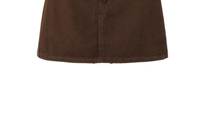 Belted Denim Mini Skirt with Waist Accent