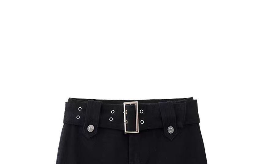 Belted Denim Mini Skirt with Waist Accent