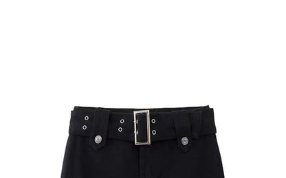 Belted Denim Mini Skirt with Waist Accent