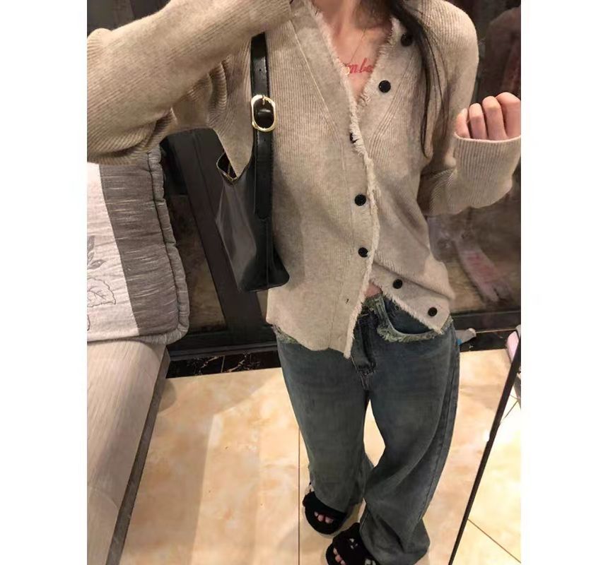 V-Neck Button-Up Knit Cardigan