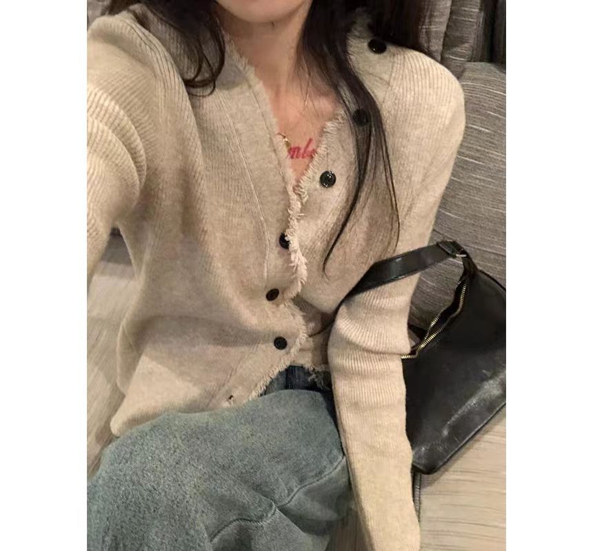 V-Neck Button-Up Knit Cardigan