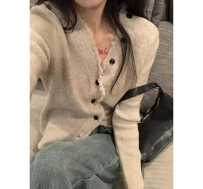 V-Neck Button-Up Knit Cardigan