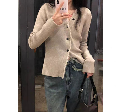 V-Neck Button-Up Knit Cardigan