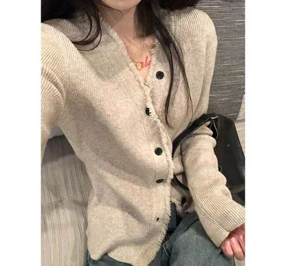 V-Neck Button-Up Knit Cardigan