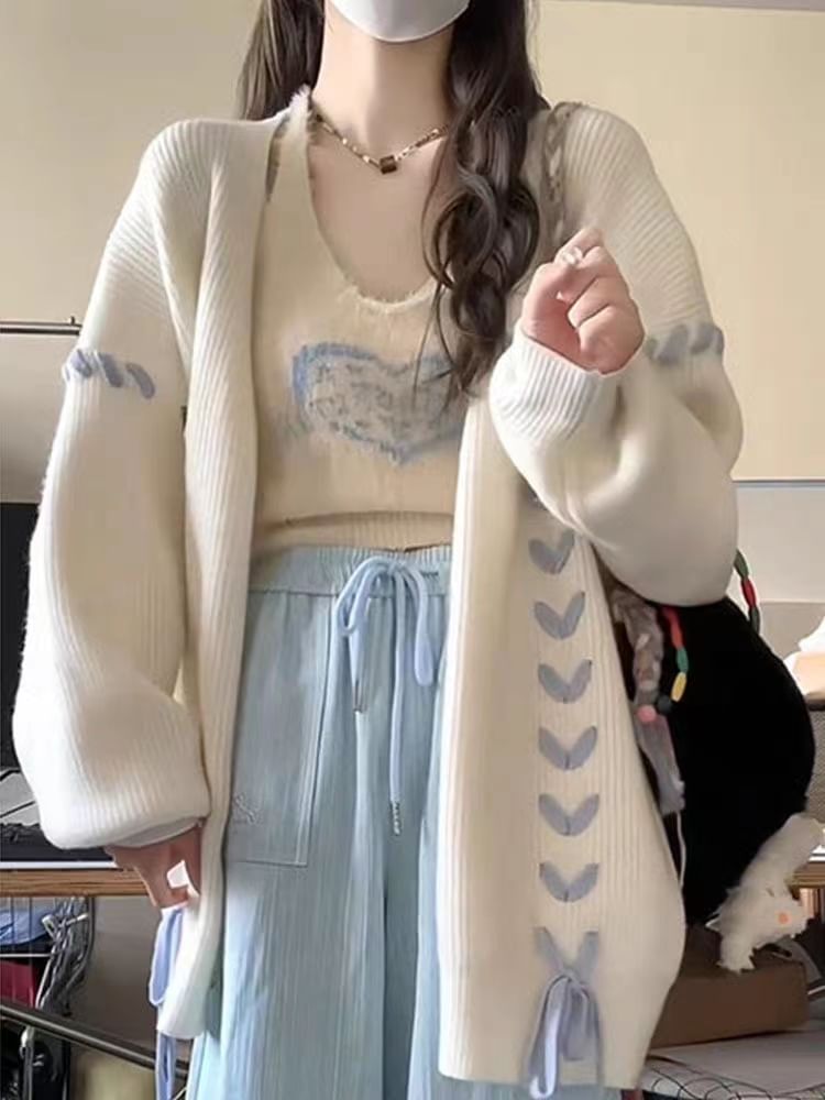 Lace-Up Knit Cardigan