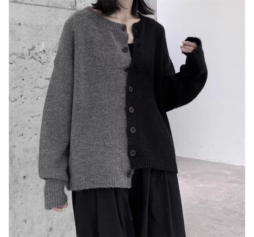 Round Neck Two Tone Asymmetrical Cardigan