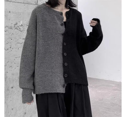 Round Neck Two Tone Asymmetrical Cardigan