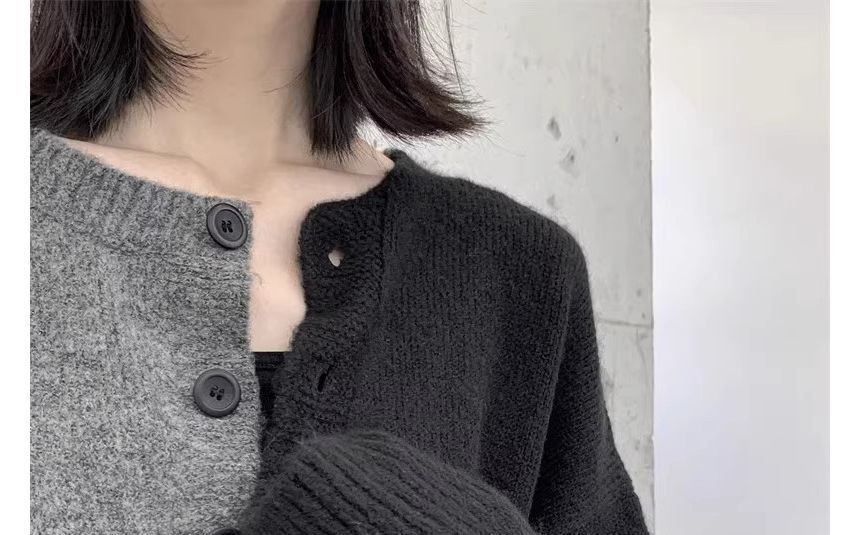 Round Neck Two Tone Asymmetrical Cardigan