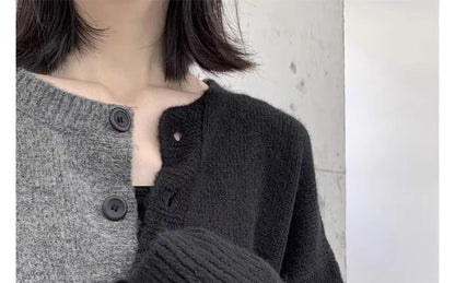 Round Neck Two Tone Asymmetrical Cardigan