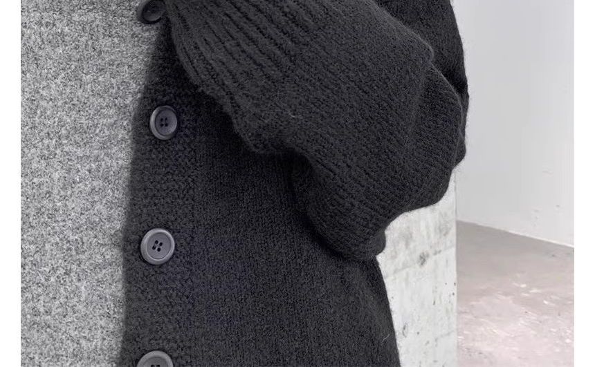 Round Neck Two Tone Asymmetrical Cardigan