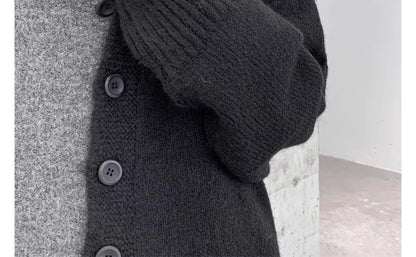 Round Neck Two Tone Asymmetrical Cardigan