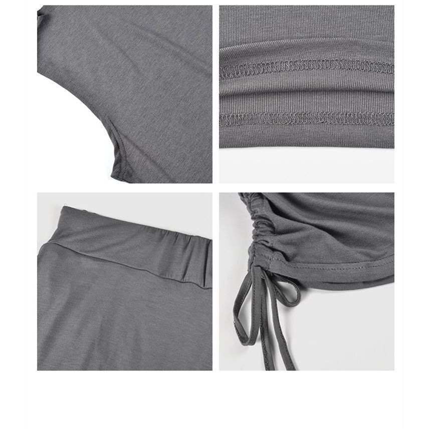 Shirred Drawstring Mini Pencil Skirt with High-Rise Waist