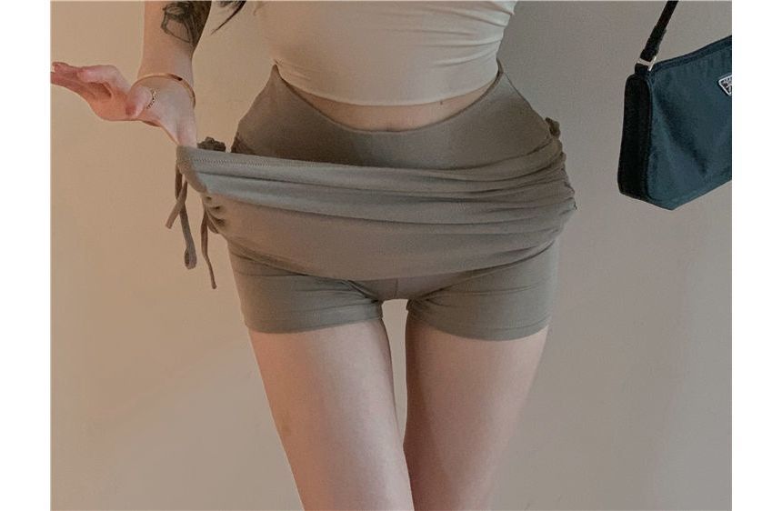 Shirred Drawstring Mini Pencil Skirt with High-Rise Waist