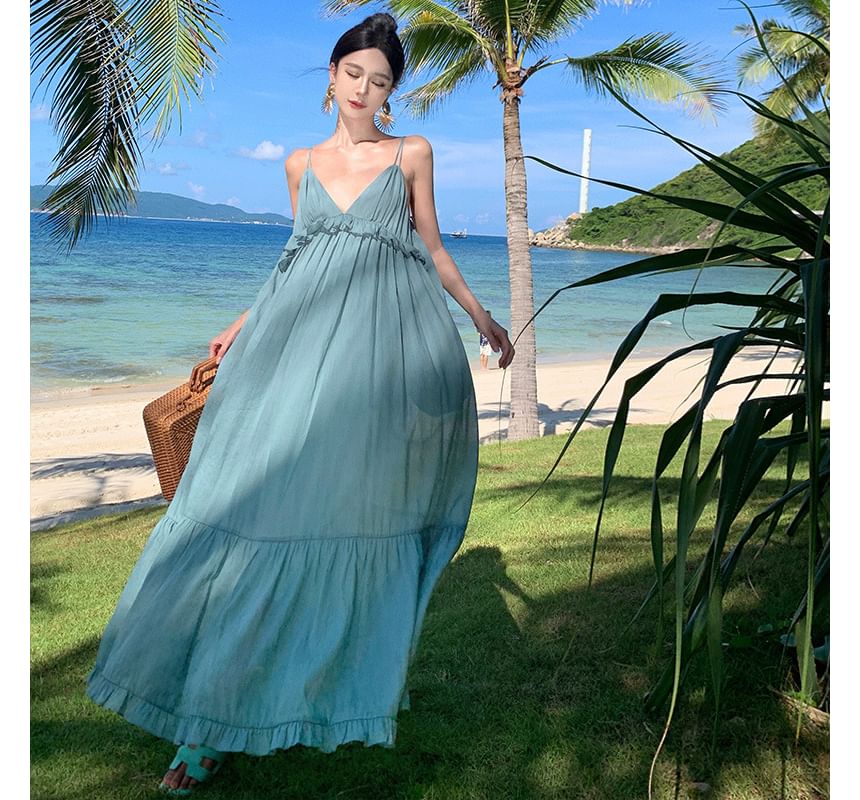Thin Strap Ruffled Midi Sundress