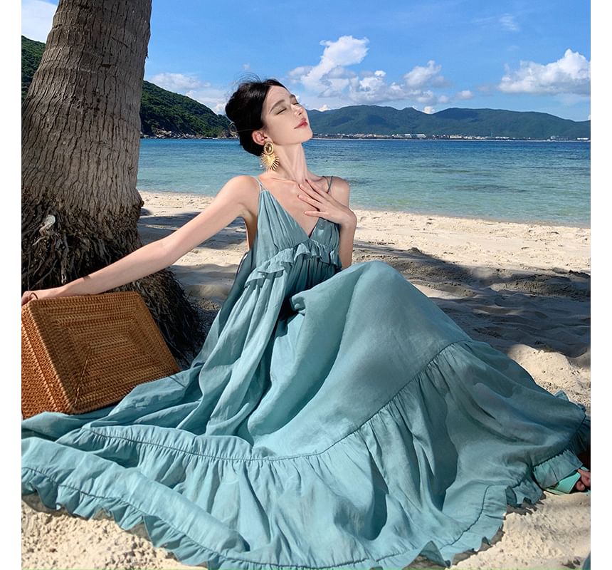Thin Strap Ruffled Midi Sundress