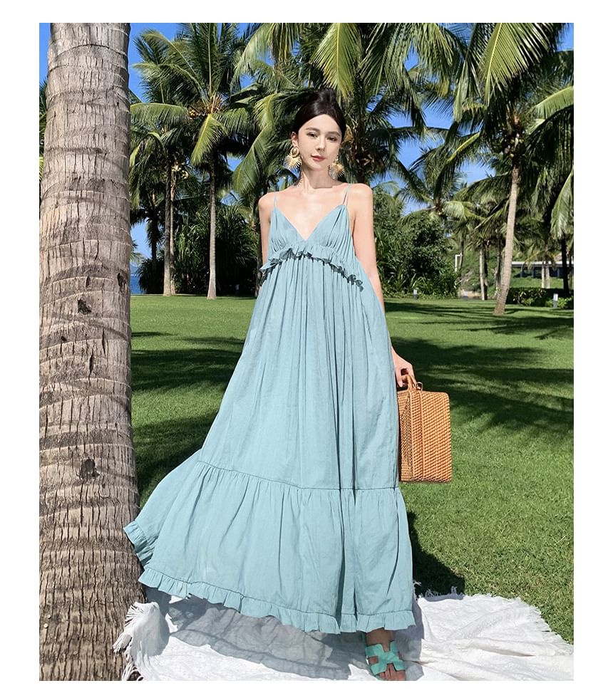 Thin Strap Ruffled Midi Sundress