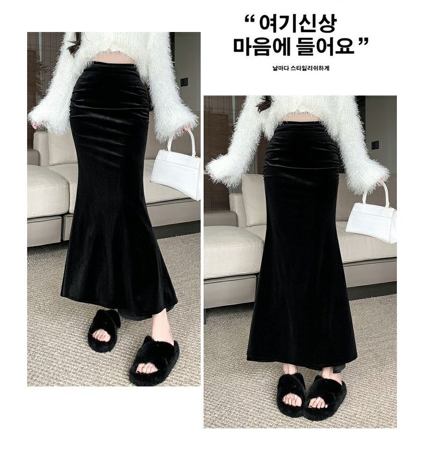 Velvet Fishtail Maxi Skirt with High-Waist Elegance