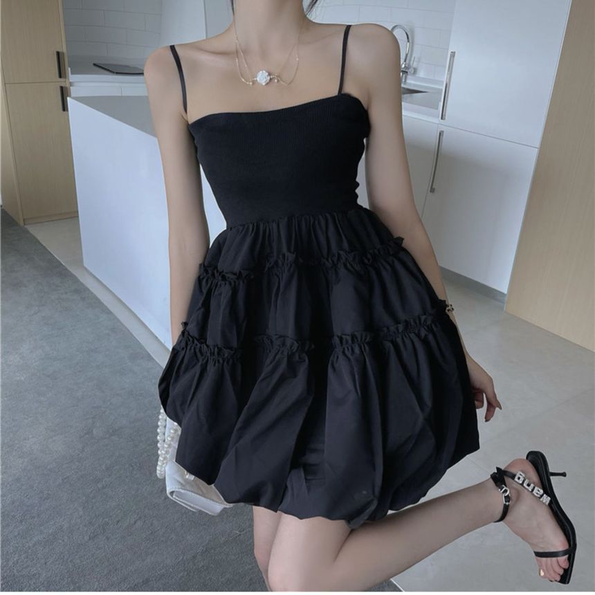 Thin Strap Ruffle Mini A-Line Dress