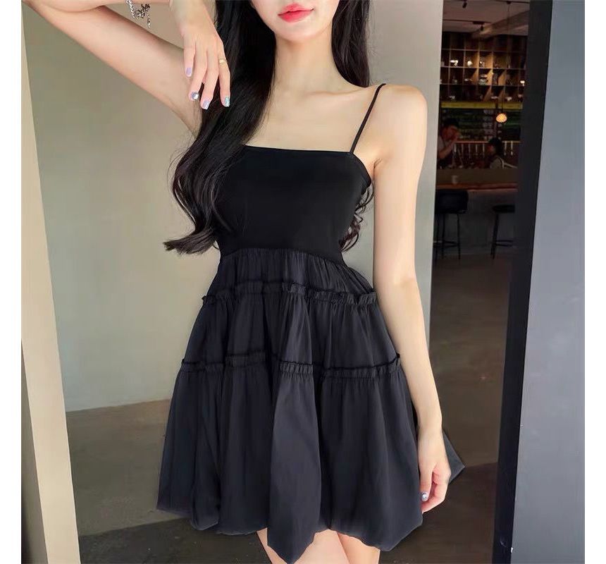 Thin Strap Ruffle Mini A-Line Dress