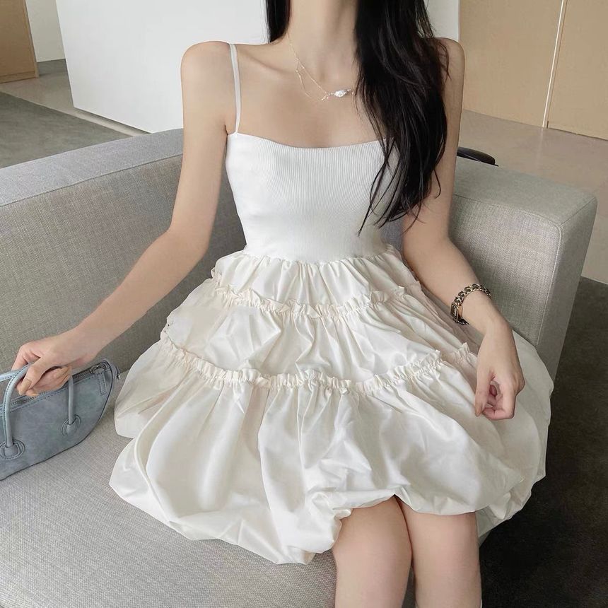 Thin Strap Ruffle Mini A-Line Dress