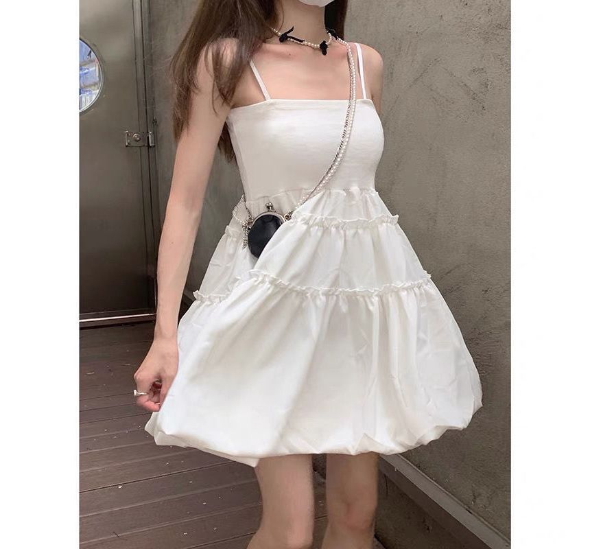 Thin Strap Ruffle Mini A-Line Dress