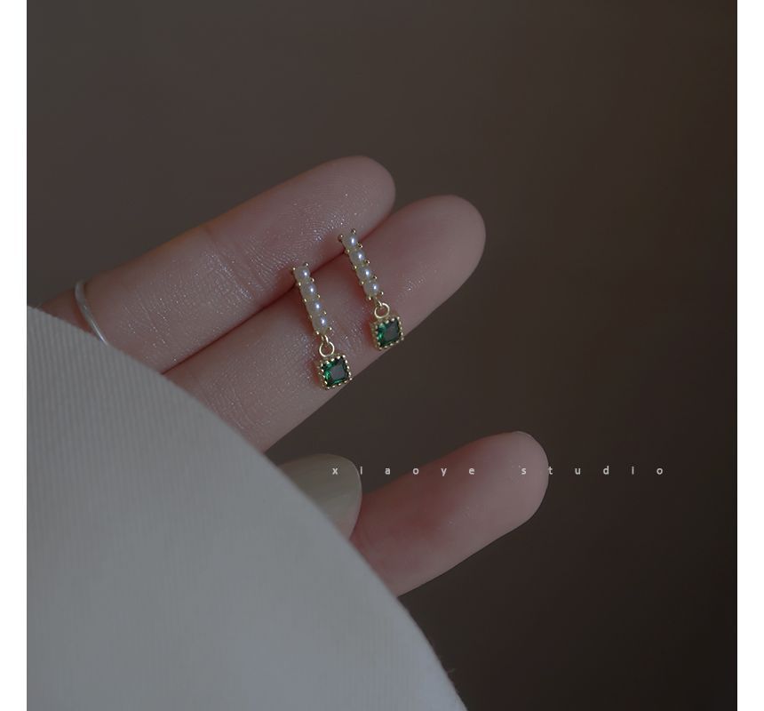 Drop Rhinestone Faux Alloy Square Pearl Earring