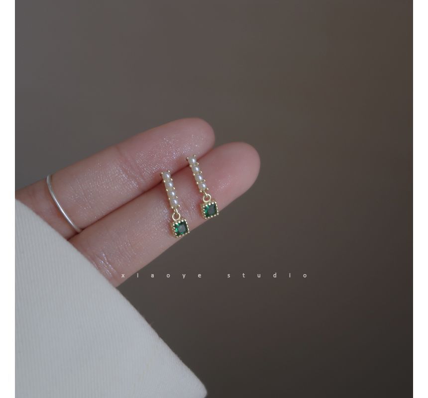 Drop Rhinestone Faux Alloy Square Pearl Earring