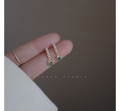 Drop Rhinestone Faux Alloy Square Pearl Earring