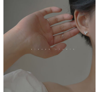 Earring Rhinestone Faux Pearl Stud Sterling Bow Silver