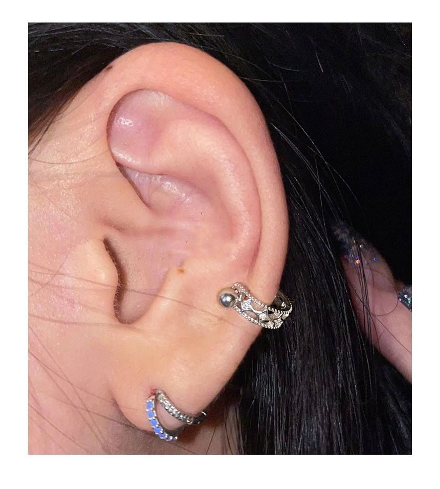 Huggie Sterling Barbell Cutout Earring Silver