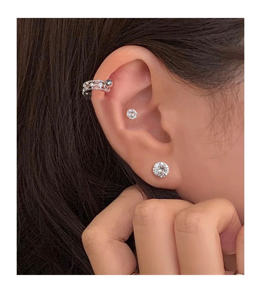 Huggie Sterling Barbell Cutout Earring Silver