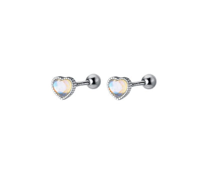 Moonstone Earring Silver Sterling Heart Barbell