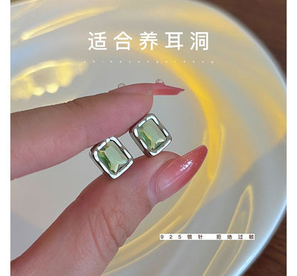 Silver Earring Stud Sterling Rectangle