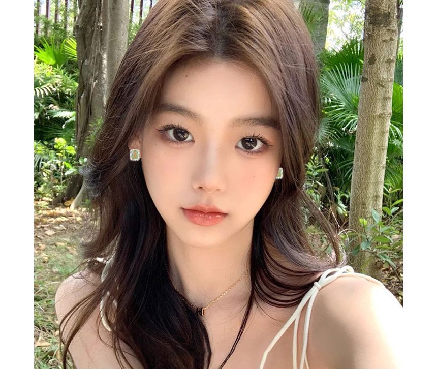 Silver Earring Stud Sterling Rectangle